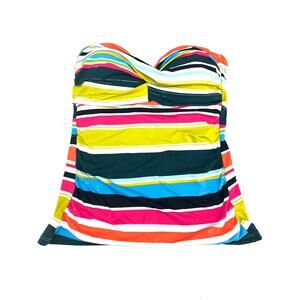 Anne Cole twist front Striped Bandeau Swim Top Small NWOT